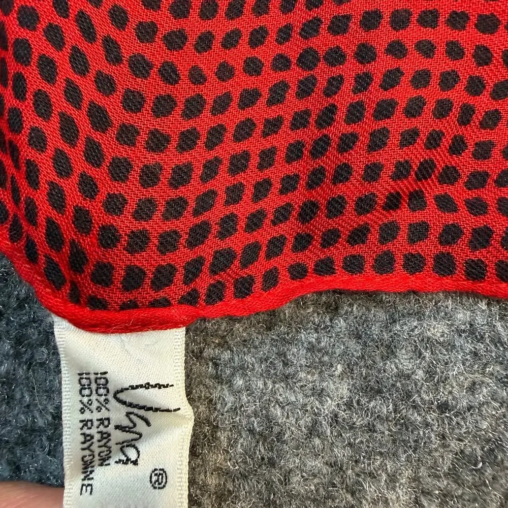 Vintage 70s Vera Neumann Red Black Panda Bear Print Square Scarf Rayon Novelty